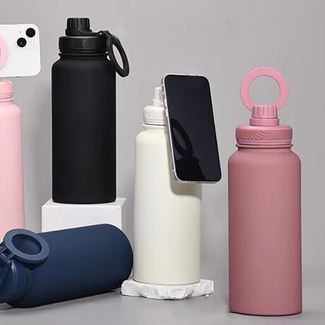 Botella Deportiva 960 Ml magética para celular Acero inoxidable Beige