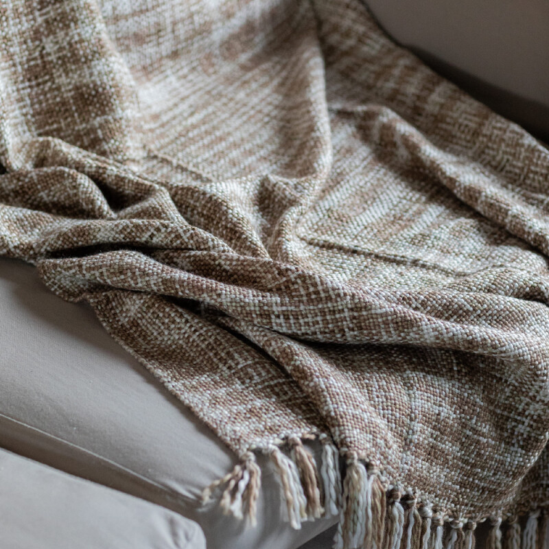 Manta para sillón y cama algodón Rústica beige 130cm