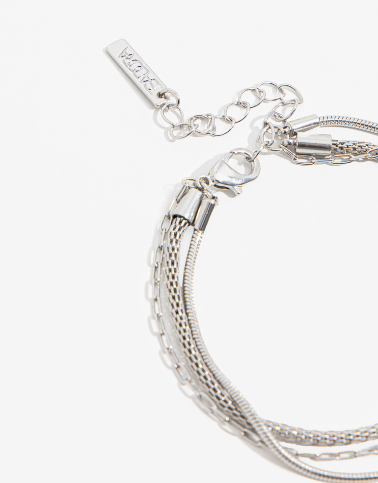 Pulseras Flexibles Sets Metal Pulsera Triple Cadena - Plateado Rodio