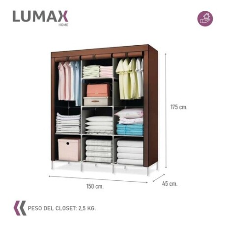 Ropero de 6 Estantes Desmontable de Caño y Tela TNT 150x45x175 Marrón
