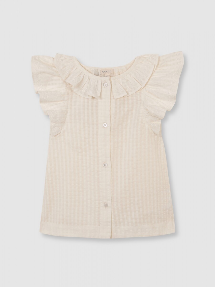 Camisa Con Cuello Y Manga Corta Con Caida Piedra