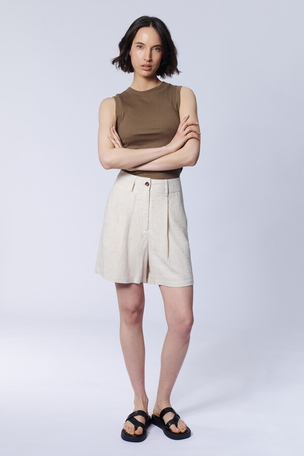 Short Con Lino Beige
