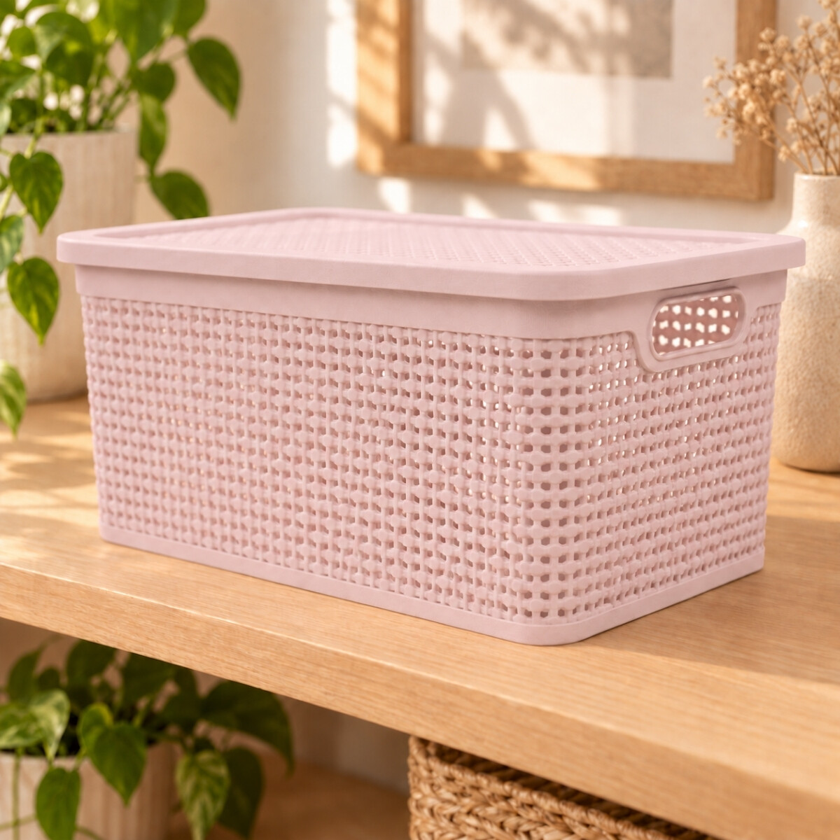 Caja simil ratán 15 lts - ROSADO 