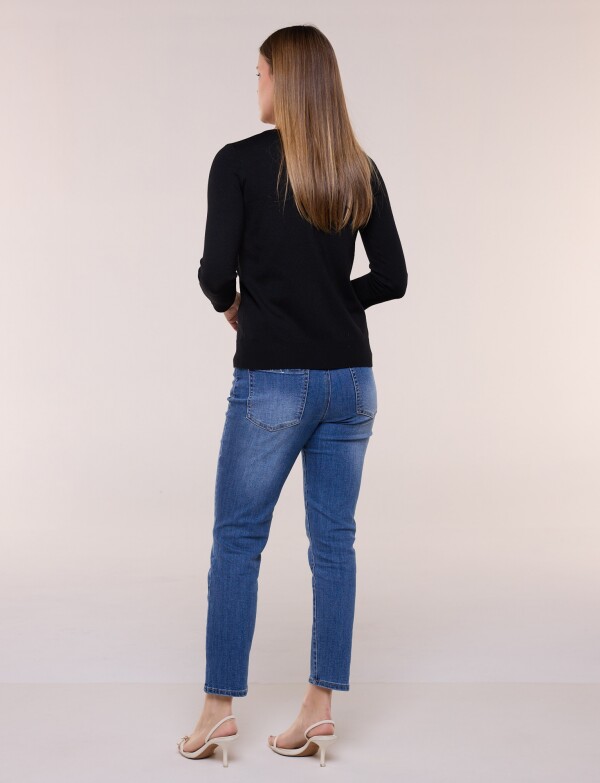 Cardigan Manga 3/4 Con Botones Florales Metalicos NEGRO