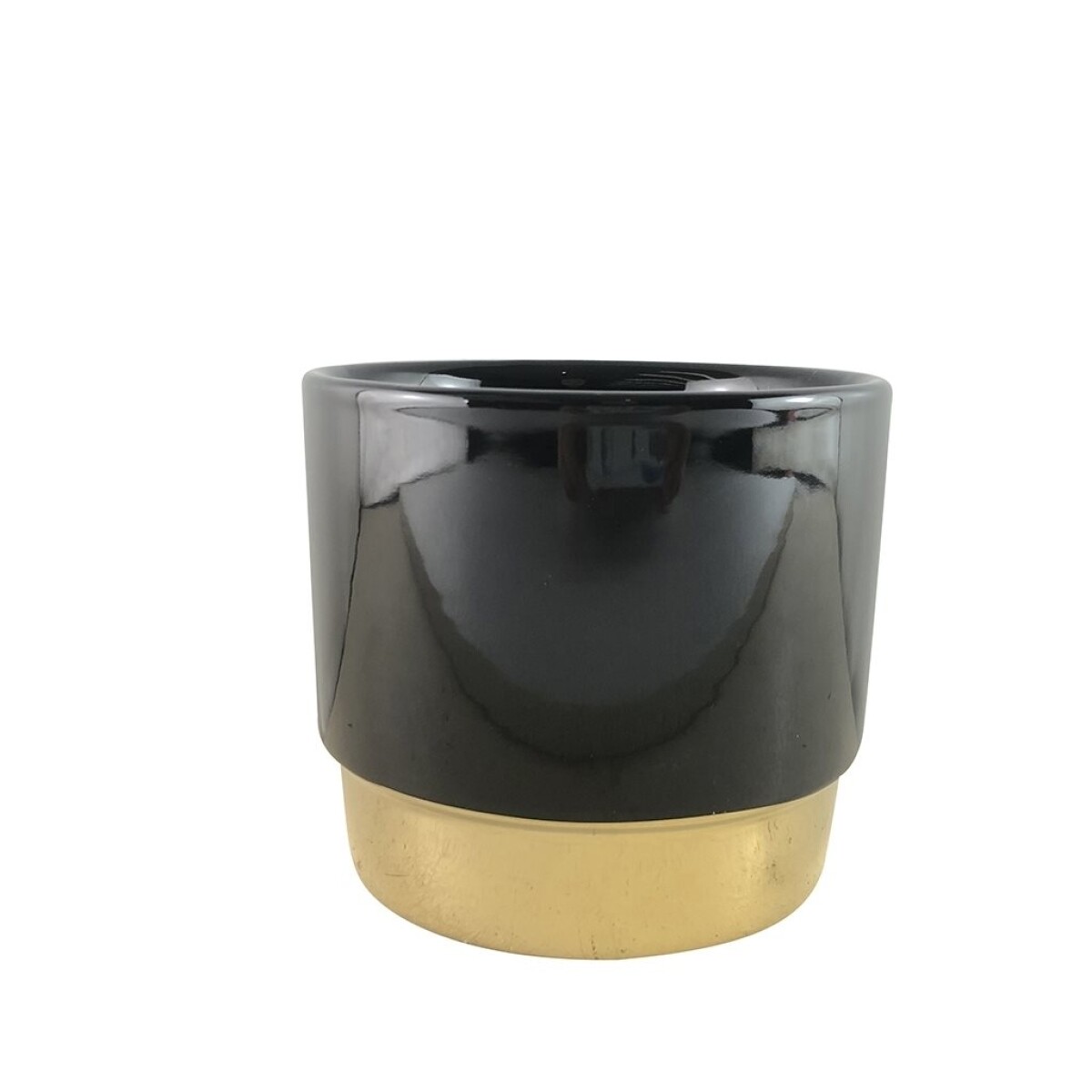 MACETA CERAMICA BASE DORADA 12X12X10.5CM NEGRO 