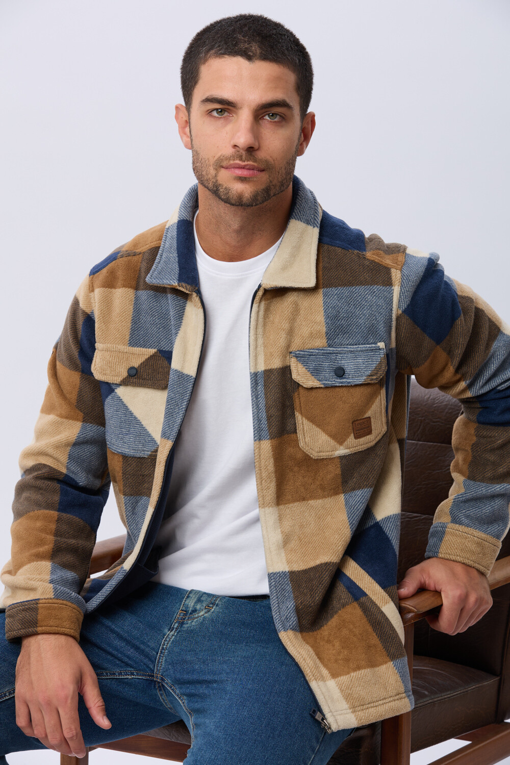CAMPERA POLAR A CUADROS Azul