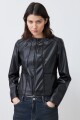 Chaqueta eco cuero con detalle pasamanería negro