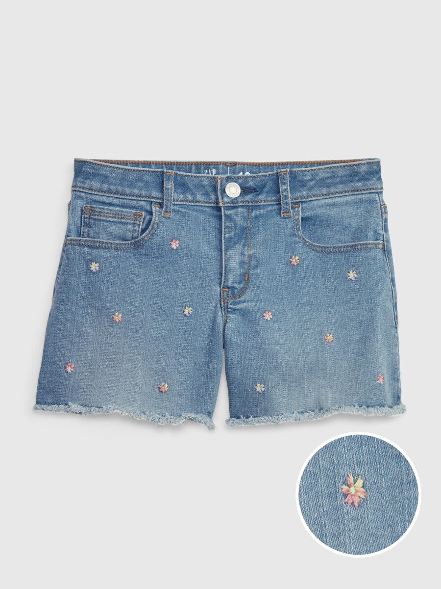 Short De Jean Estampado Niña - Bouquet Embroider Pink 