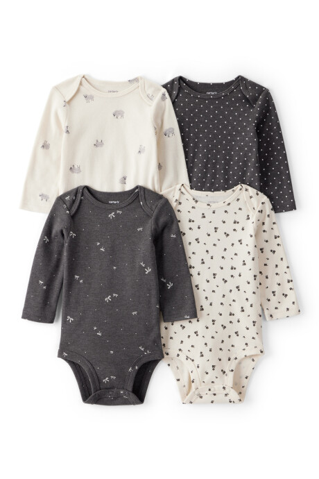 Pack cuatro bodies de algodón, estampados Sin color