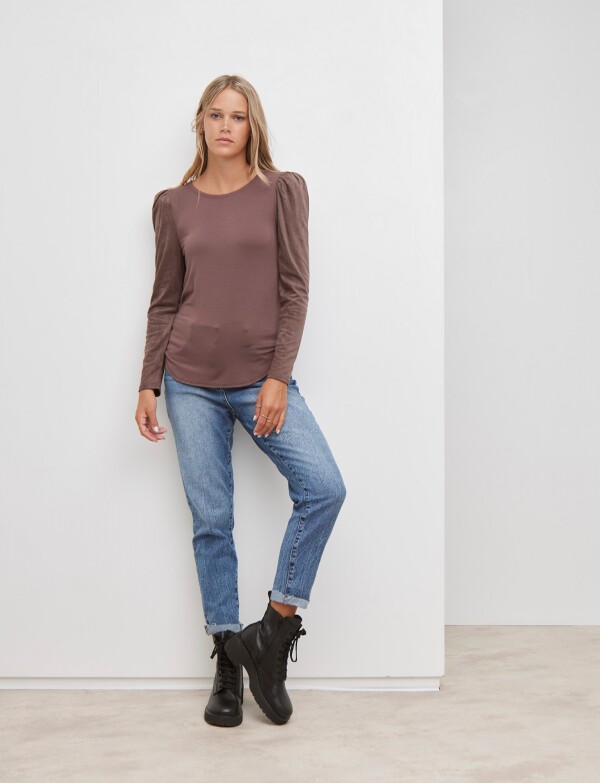 Remera Manga Suede MARRON