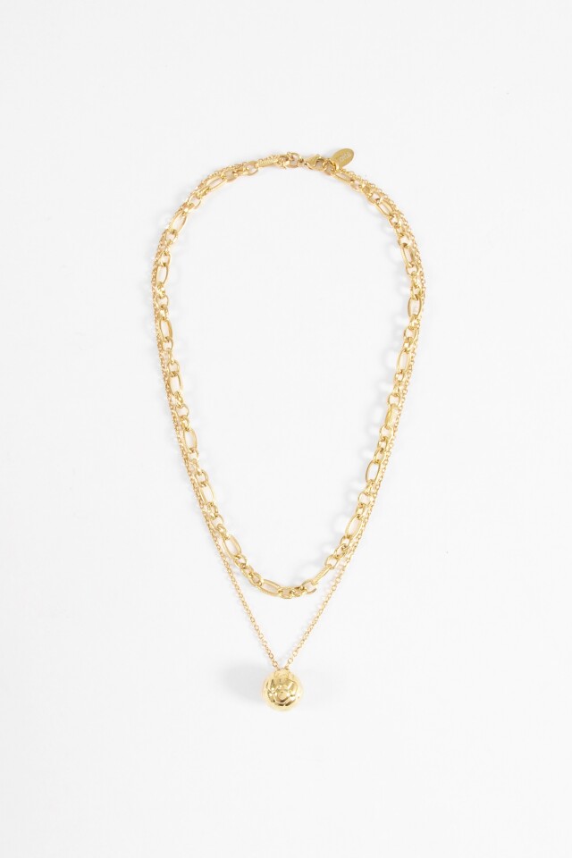 Collar acero doble cadena con dije dorado