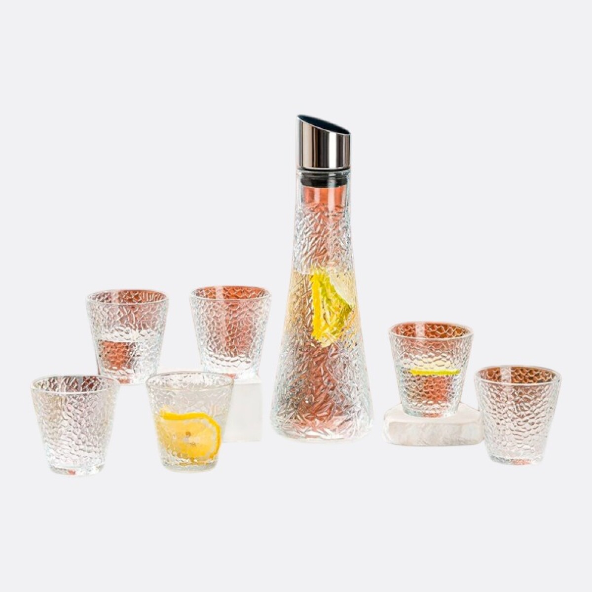 Juego De Botella y Vasos De Vidrio - Naranja Claro 