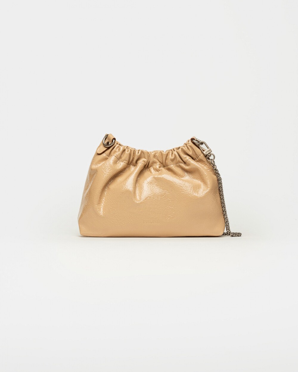 Mini Bag Gina en cuero charol arrugado Camel