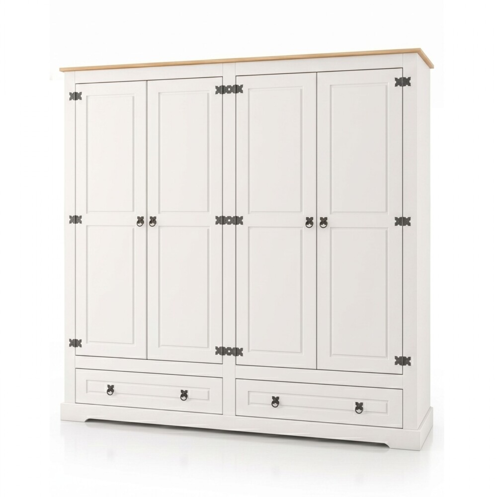 Ropero 4 puertas 2 Cajones Madera - Linea mexicana Blanco