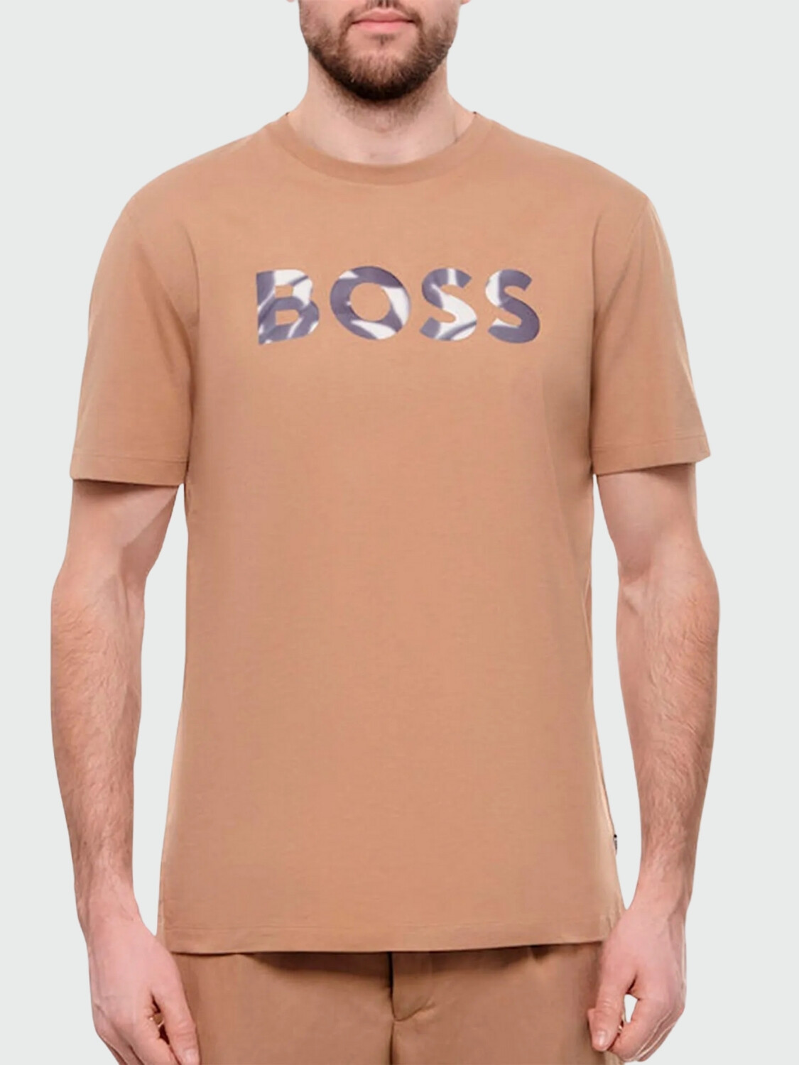 BOSS - Remera de algodón con logo regular fit, THOMPSON Beige