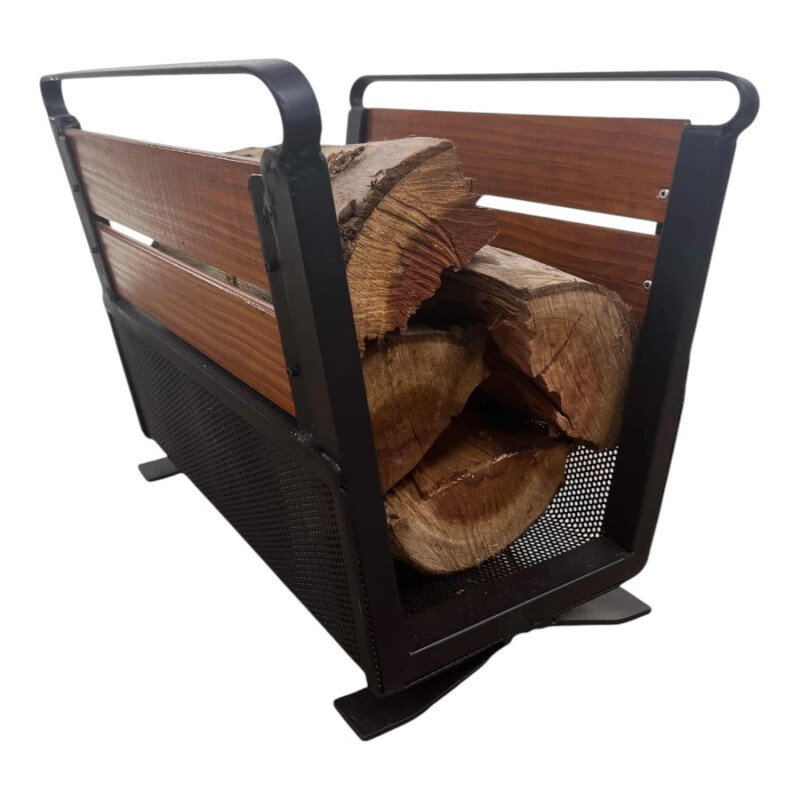 Canasto de leña para estufa con metal y madera Canasto de leña para estufa con metal y madera