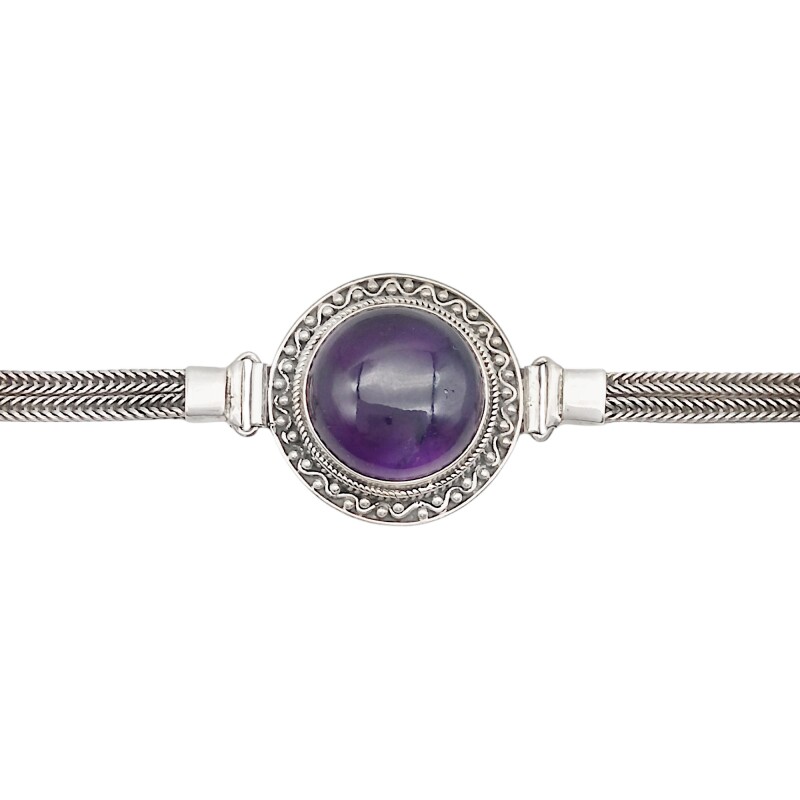 Pulsera Circulo-Plata 925-Piedra Amatista-PU3408 conpiedra