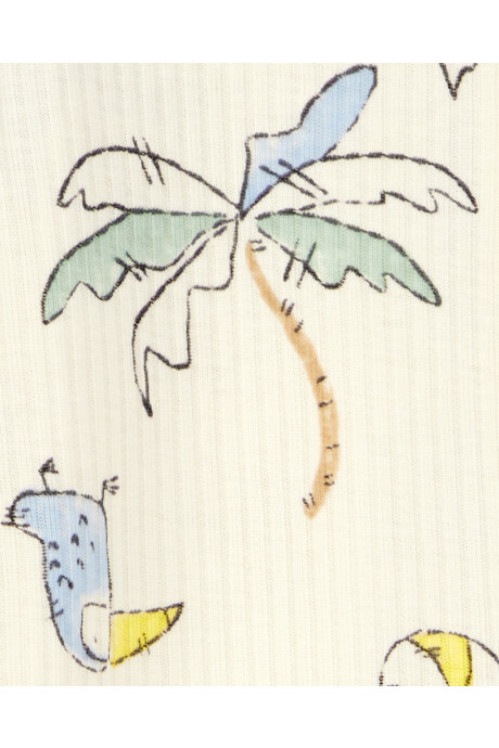 Pijama una pieza de algodón acanalado, con pie, diseño palmeras Pijama una pieza de algodón acanalado, con pie, diseño palmeras