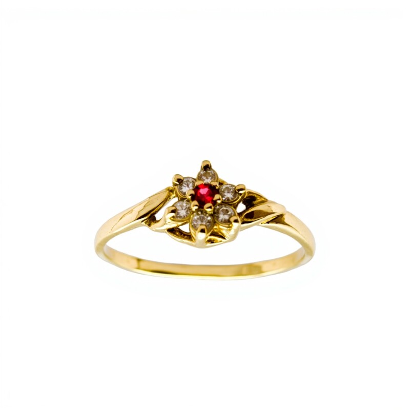 Anillo Flor-Oro Bajo-Piedra Rubi y Zirconias-AN8142 conpiedra