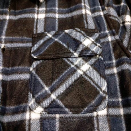 Campera Camisa Leñadora Cangurito Capucha Botones Azul