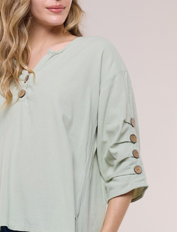 Blusa Algodon Botones VERDE CLARO