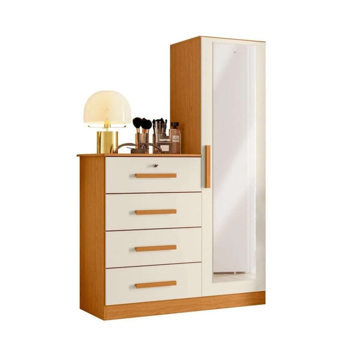 Comoda 1 puerta 4 Cajones Belize Plus - Marron y Beage 
