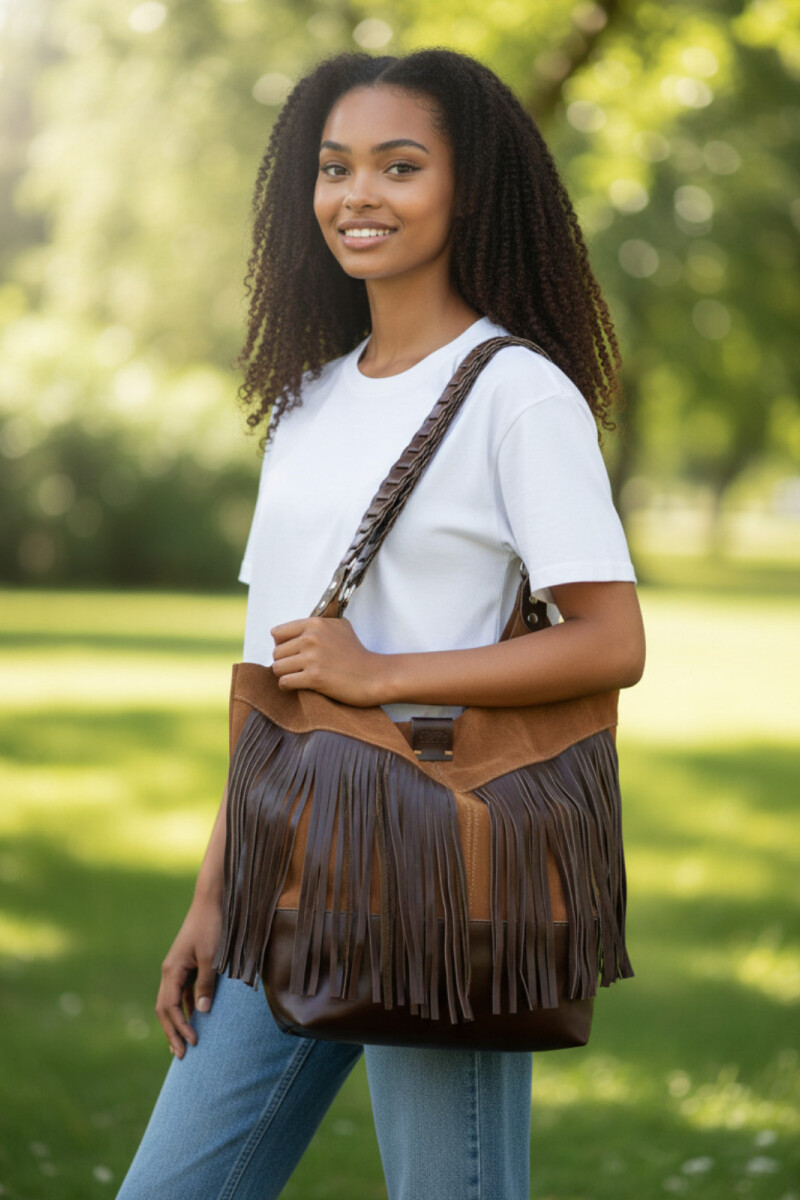 Tote Bag de cuero con flecos Oxido