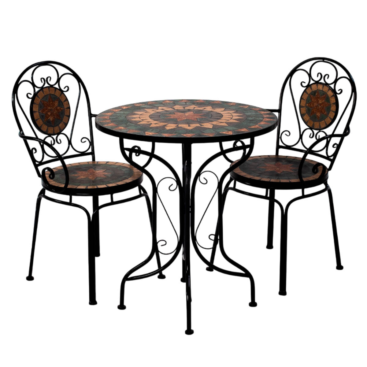 Set X3 Mesa Jardín + 2 Sillas Hierro Piedra Única - Negro 