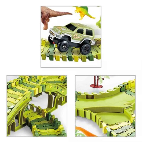 Set Pista Carreras Encastrable Dino 120P + Camión Dinosaurio Verde