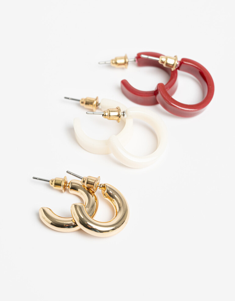 Aros Argollas Set Acrilico Set De Argollas Metal Y Resina - Dorado