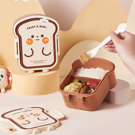 Vianda con división y cubiertos 18x14x8cm Tostada Marron