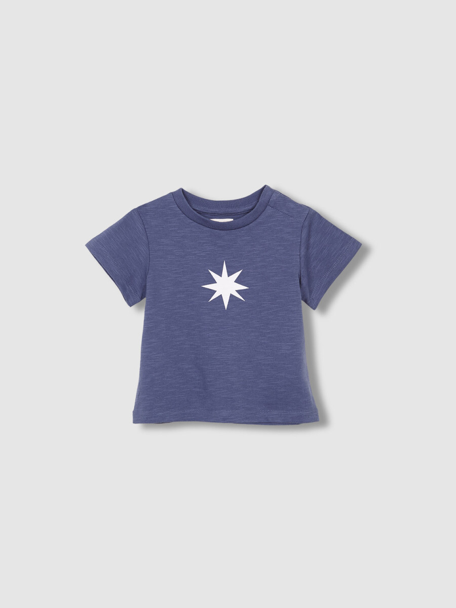 Camiseta Azul Con Estampado Estrella Cru Azul Medio Oscuro