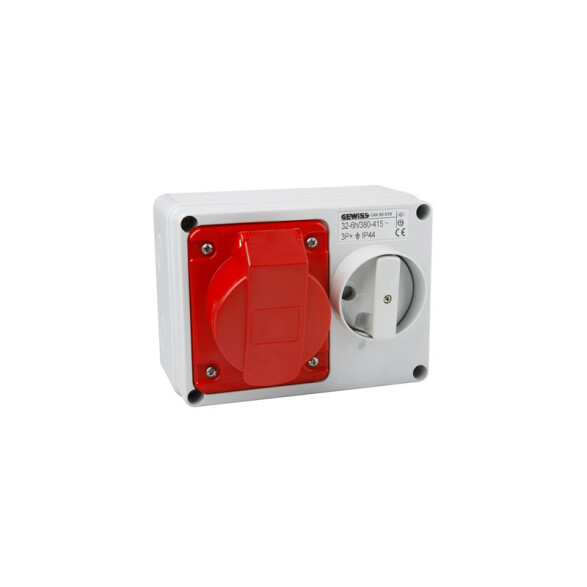 Tomacorriente exterior con llave 3P+T 32A 6HS 380V roja IP44 GG6019