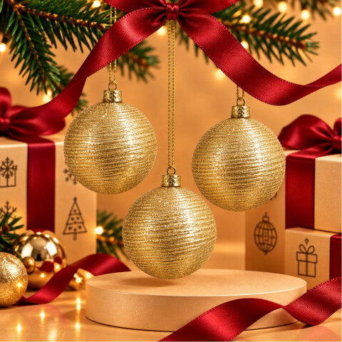 Esfera de Navidad Dorada con textura x3 Esfera de Navidad Dorada con textura x3