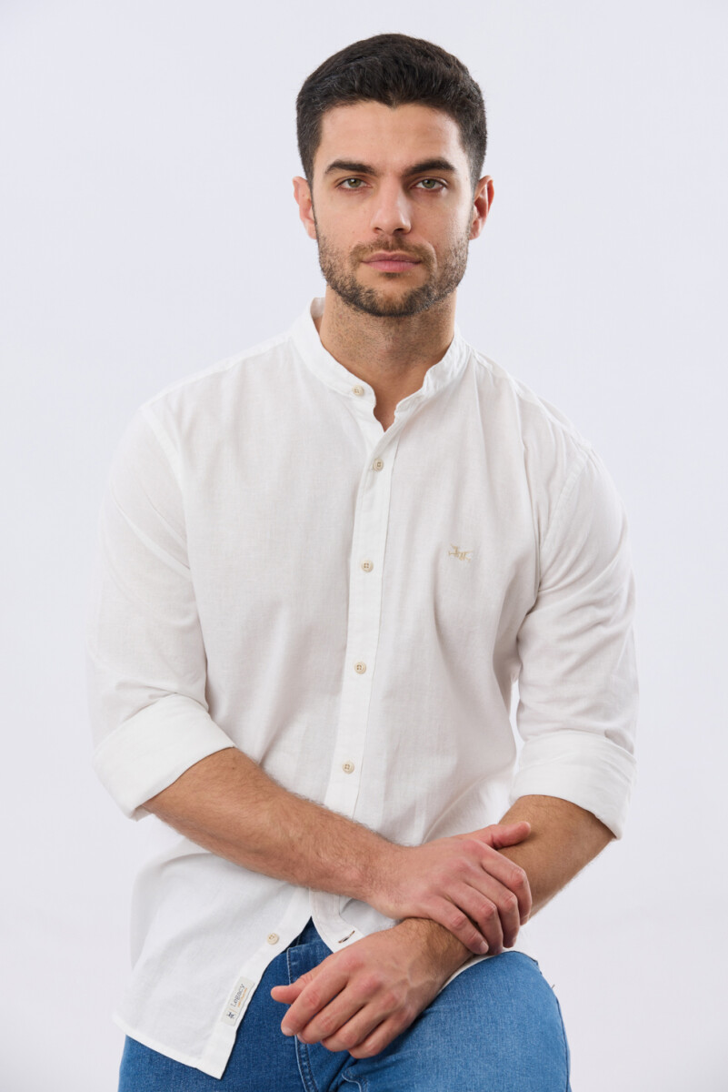 CAMISA LISA DE LINO CUELLO MAO - Blanco 