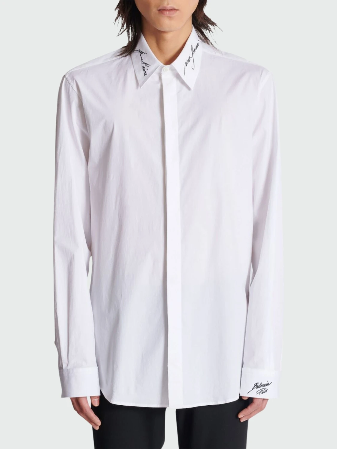 Balmain - Camisa de popelina con cuello bordado Blanco