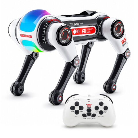 Perro Robot Inteligente con Control Remoto, Luces y Sonido GRIS