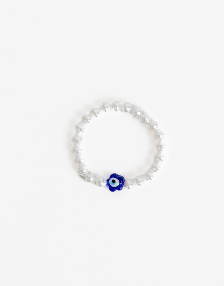 Pulseras Elásticas Perlas Pulsera Elástica Perlas Y Ojito - Blanco Crema