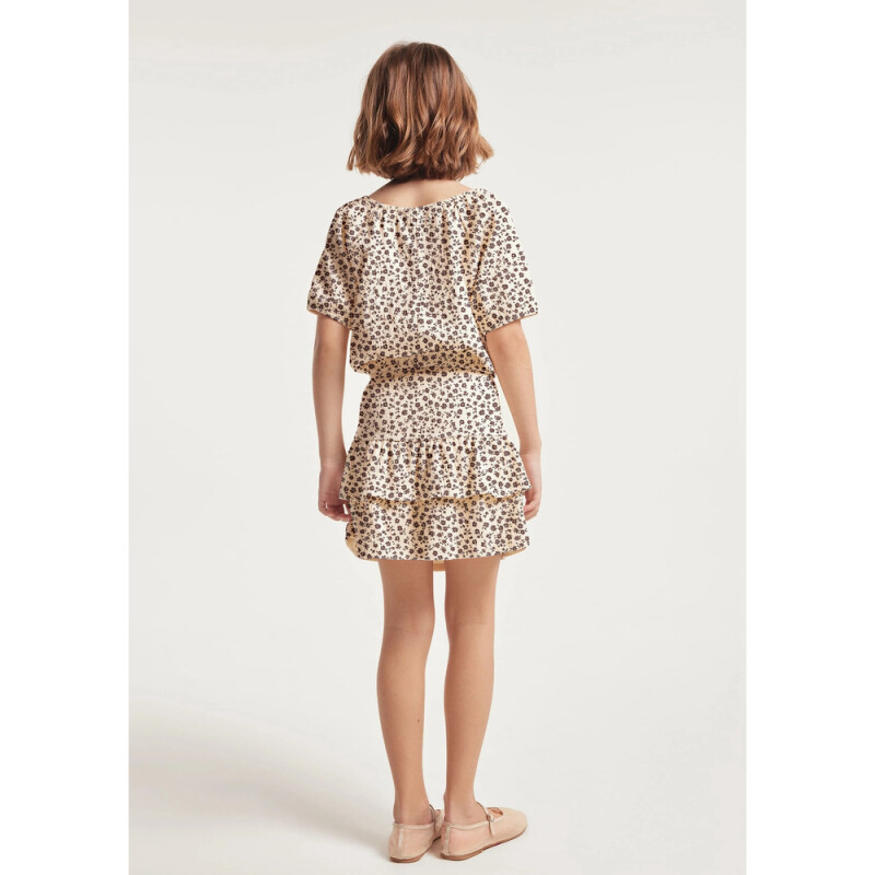 SAIA CURTA FEM OFF WHITE COM MARROM