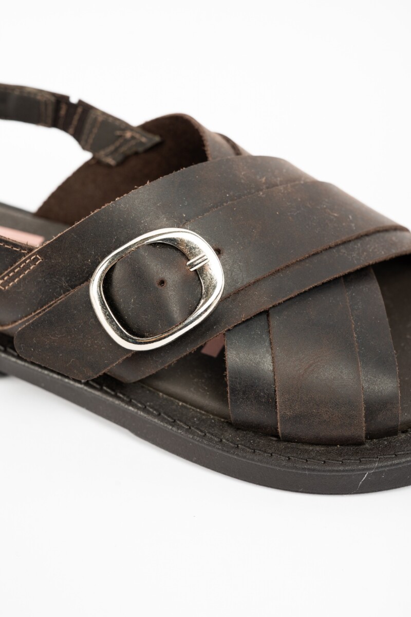 Sandalias Cruzadas De Cuero Chocolate