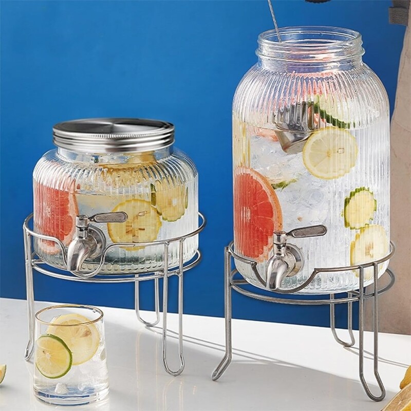 DISPENSADOR 5L VIDRIO RAYITAS BASE METAL PLATA DISPENSADOR 5L VIDRIO RAYITAS BASE METAL PLATA