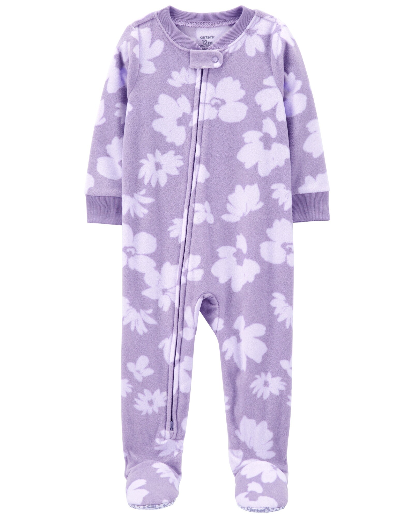 Pijama uno pieza de micropolar, con pie, diseño floral Sin color