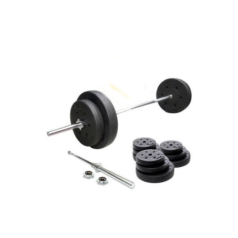 Kit de Barra Recta Larga Maciza De 1.80mts + 60kgs En Discos 2x10Kg 4x5Kg 6x2.5Kg 4x1.25Kg