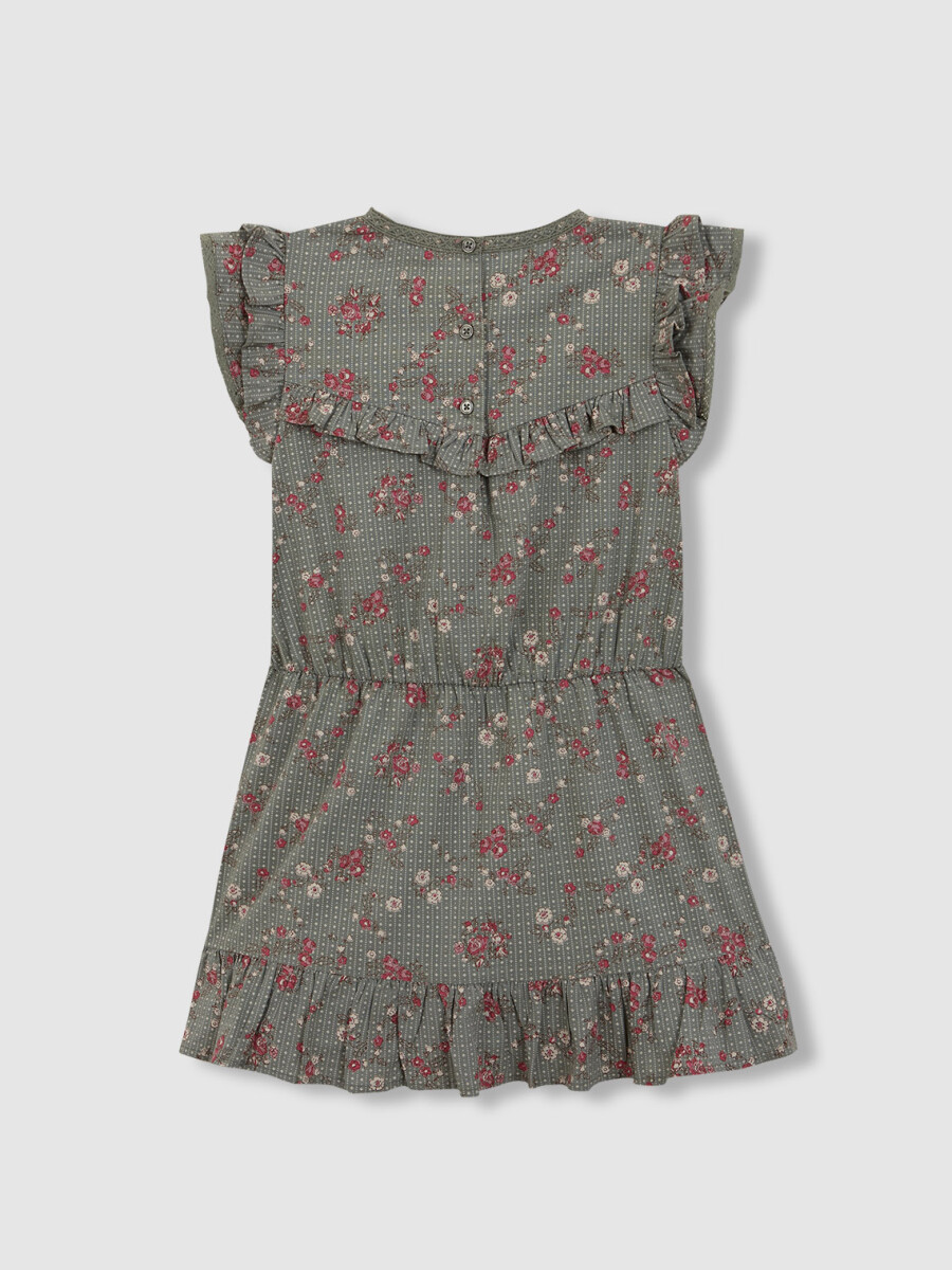 Vestido Estampado De Flores Con Tiras Bordadas Verde