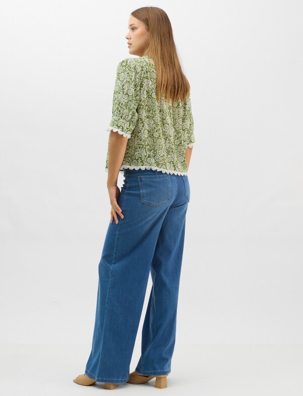 Blusa Con Detalle De Encaje Y Lazos VERDE/MULTI