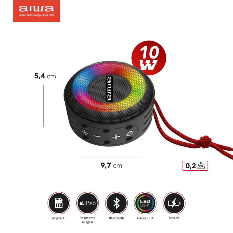 Parlante Bluetooth Waterproof | Luces LED 1X5W | AIWA Parlante Bluetooth Waterproof | Luces LED 1X5W | AIWA