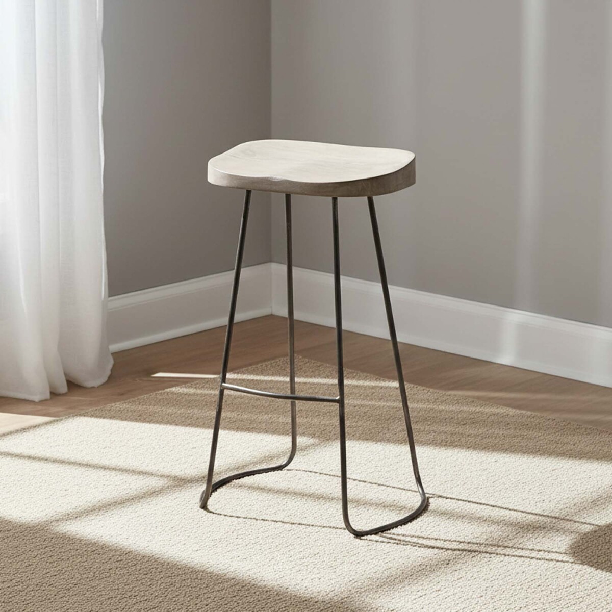 BUTACA TABURETE BAR - HIERRO-Y-MADERA NATURAL-BEIGE BOSTON 