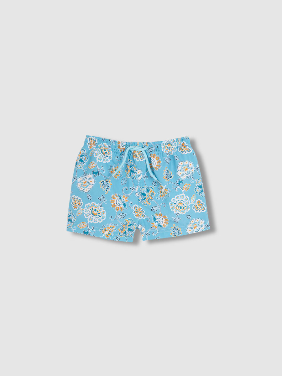 Bañador Estampado Flores Azul Claro