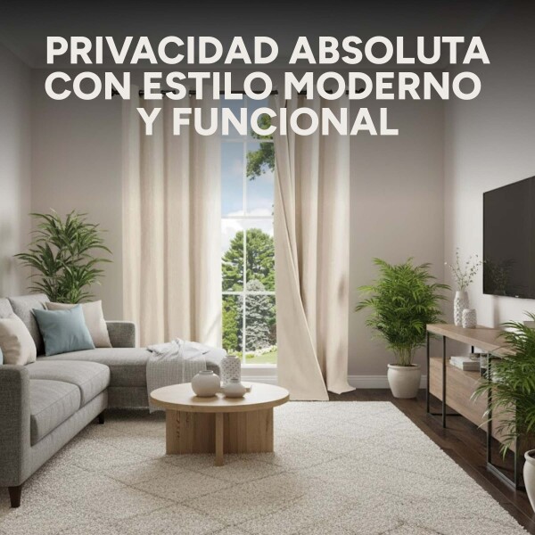 Cortina Blackout 100% Engomada Termica Set 2 Paños Tipo Lino Variante Color Beige