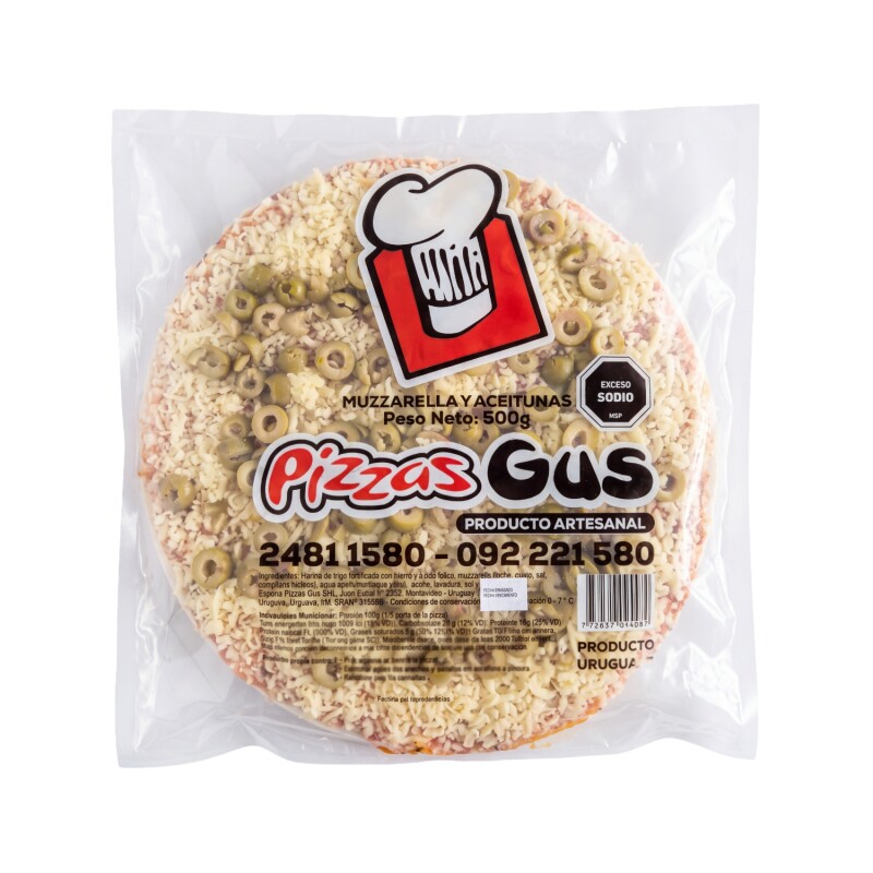 Pizza Gus 1 ud. - 500 g - Muzzarella y Aceitunas